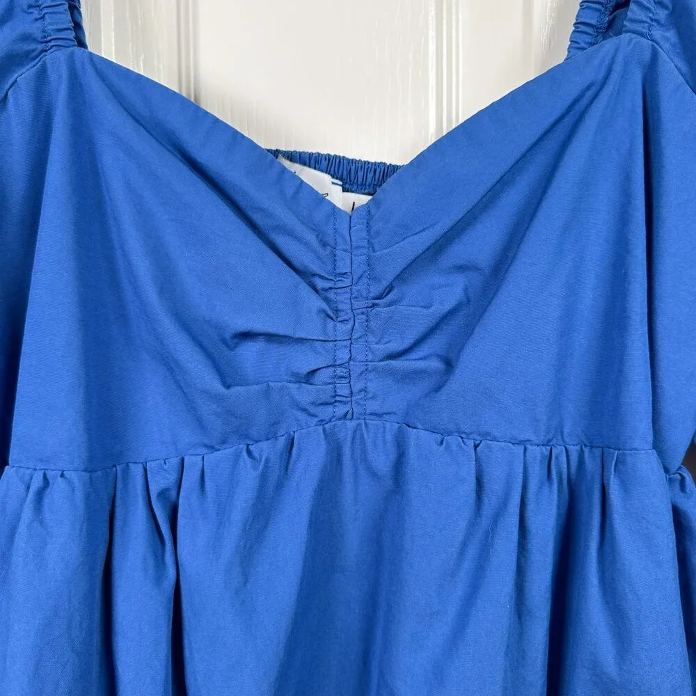 Petal and Pup Lionel Puff Sleeve Mini Dress Women’s L Blue Cotton Smocked - Picture 4 of 8